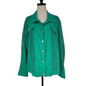 NWT Multiples 2X Green Linen Blend Jacket & Tank Set Lace Crochet Plus
